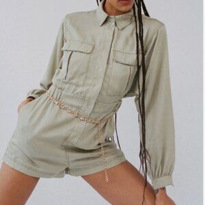 Urban Outfitters BDG Atticus Long Sleeve Coveralls Utility Romper Green (Medium)